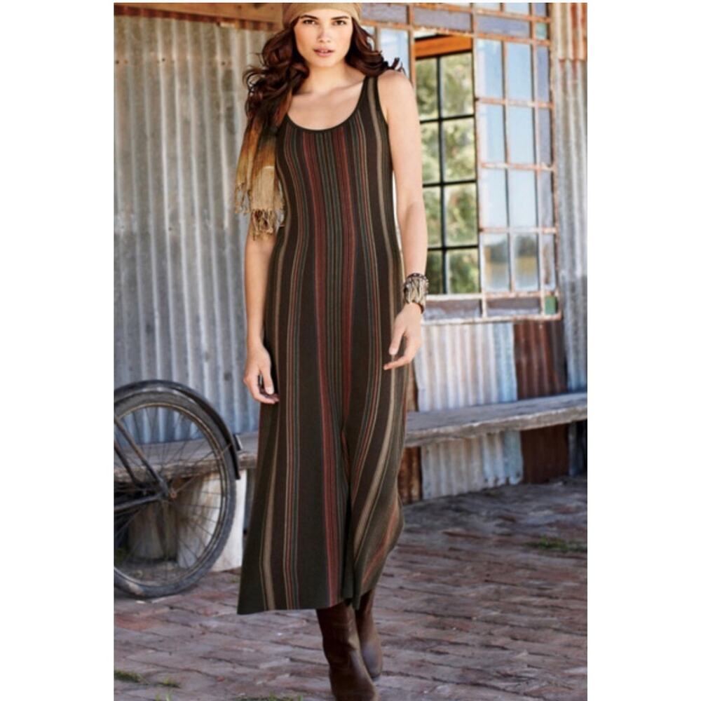 Peruvian Connection Serissa Pima Cotton Maxi Dress S Striped A-Line Tank NWT